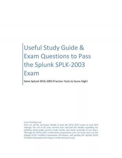 Useful Study Guide & Exam Questions to Pass the Splunk SPLK-2003 Exam