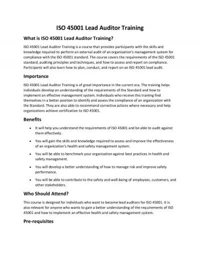 iso 45001 lead auditor course