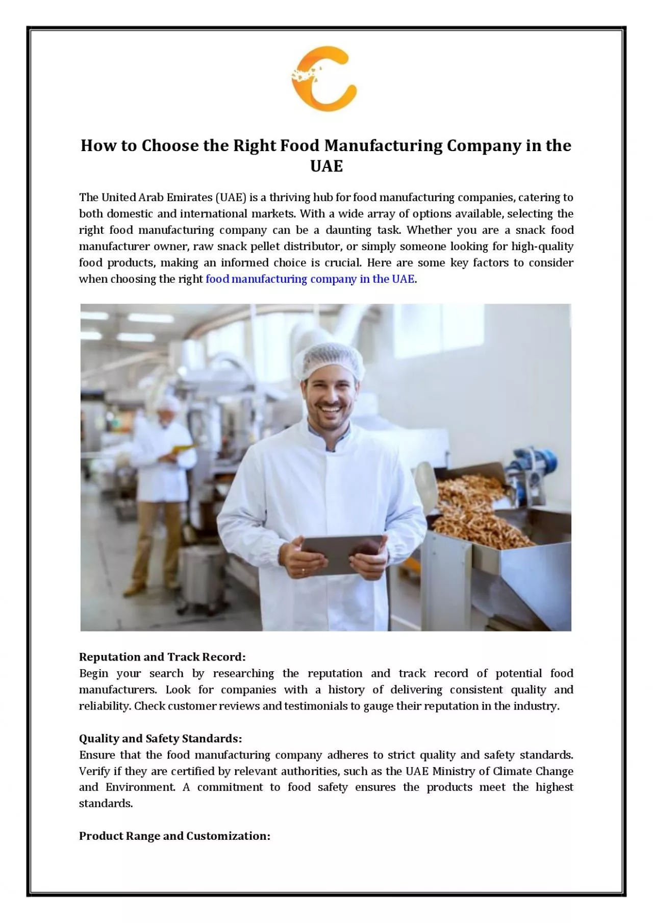 How to Choose the Right Food Manufacturing Company in the UAE