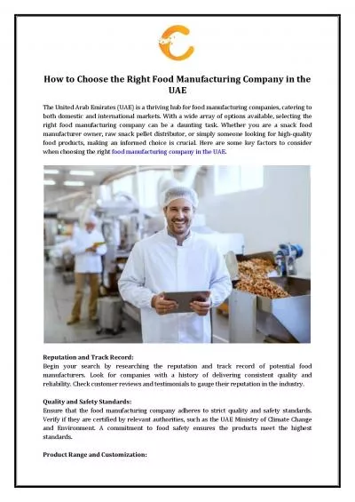 How to Choose the Right Food Manufacturing Company in the UAE