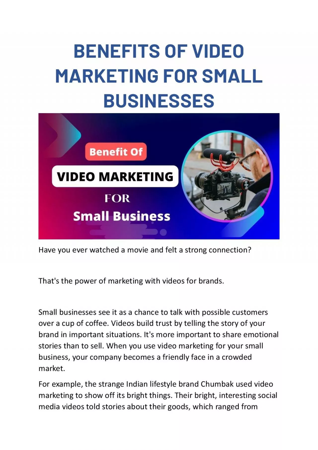 Benefits of Video Marketing for Small Businesses
