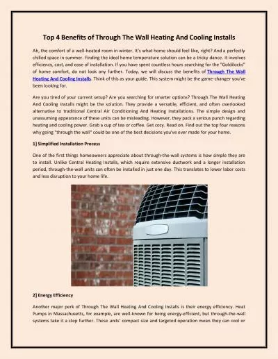Top 4 Benefits of Through The Wall Heating And Cooling Installs