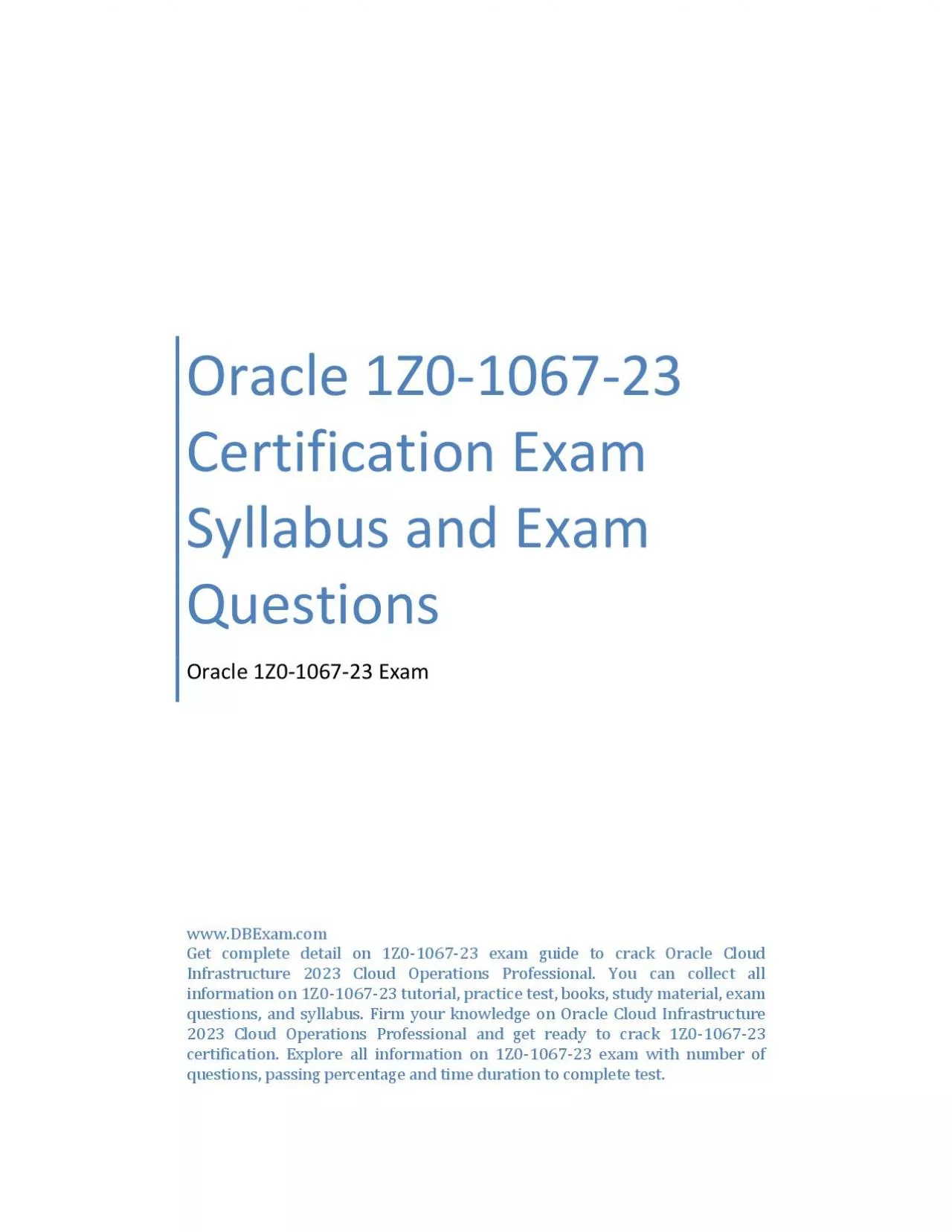 PDF-Oracle 1Z0-1067-23 Certification Exam Syllabus and Exam Questions