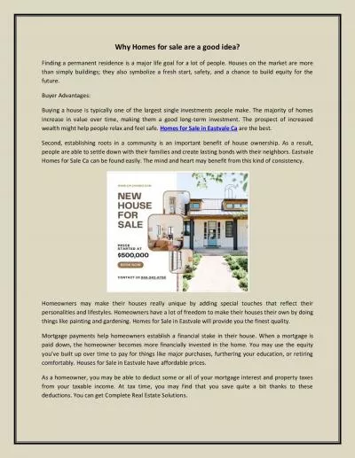 Why Homes for sale are a good idea?