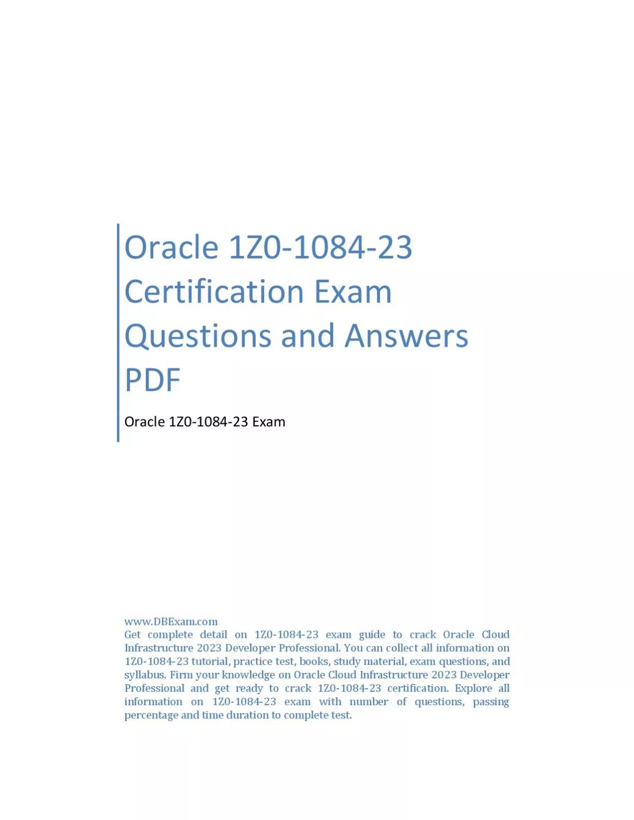 PDF-Oracle 1Z0-1084-23 Certification Exam Questions and Answers PDF