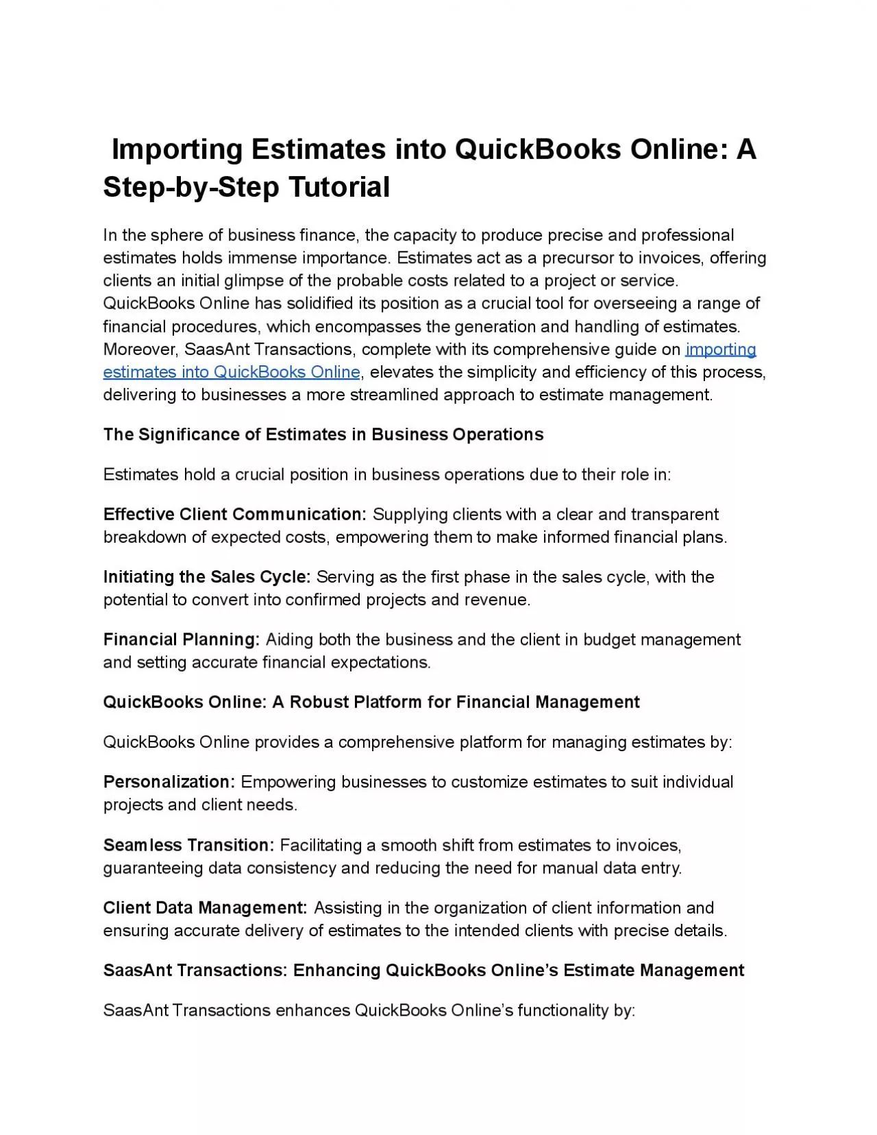 Bulk Import Estimates into QuickBooks Online from Excel/CSV/TXT/IIF : SaasAnt Support