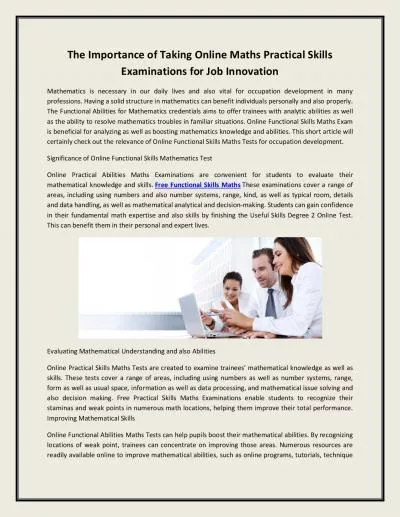 The Importance of Taking Online Maths Practical Skills Examinations for Job Innovation