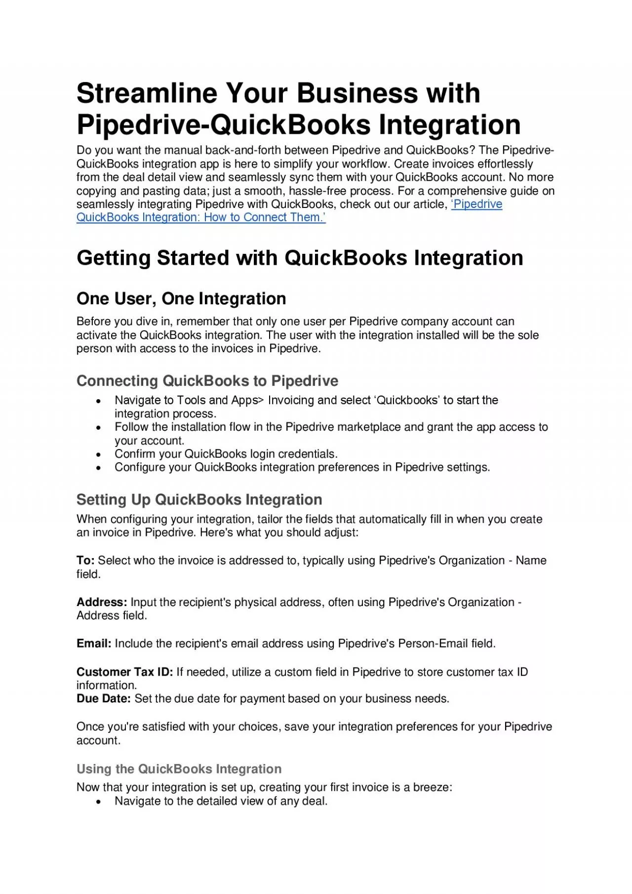 PDF-Pipedrive QuickBooks Integration: How to Connect Them - SaasAnt Articles