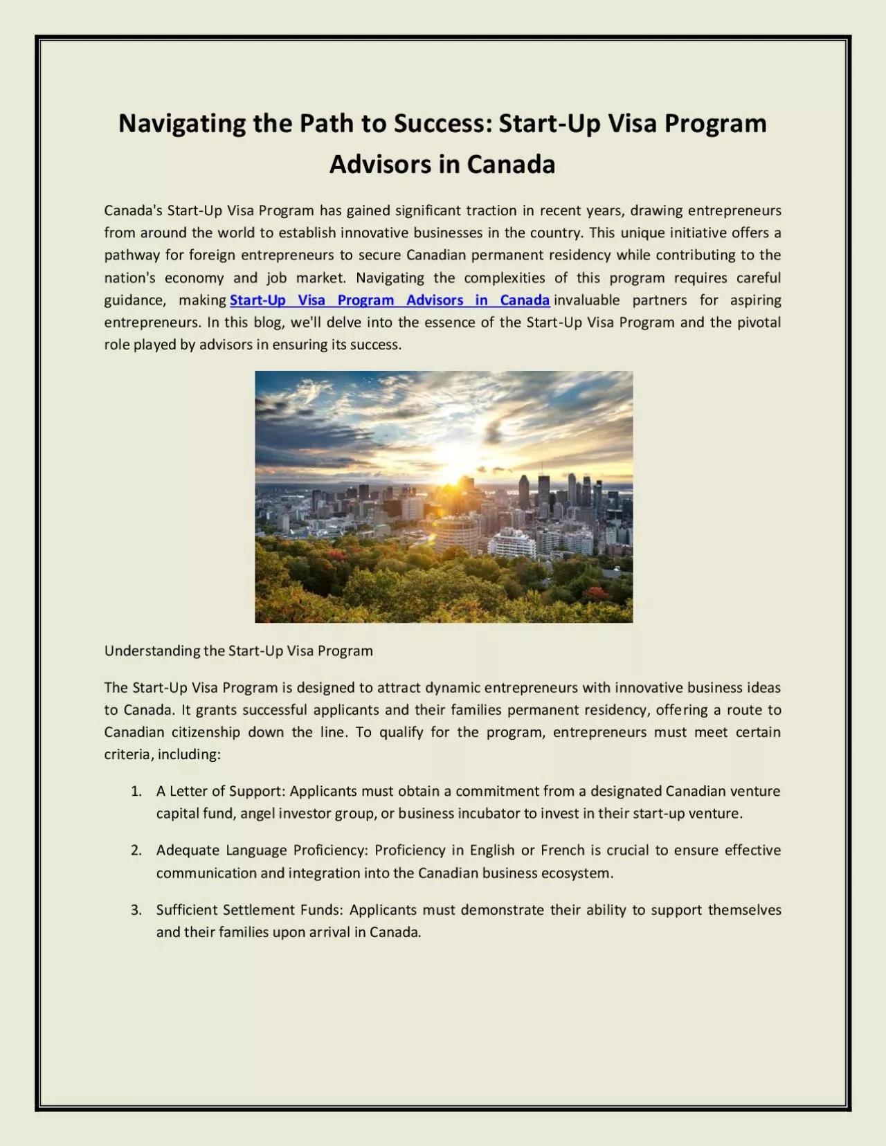 Navigating the Path to Success: Start-Up Visa Program Advisors in Canada