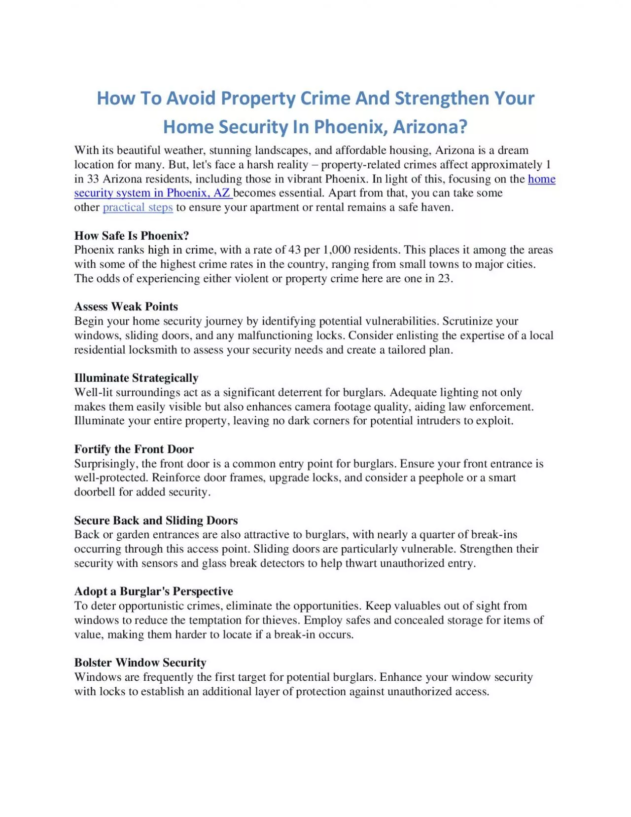 How To Avoid Property Crime And Strengthen Your Home Security In Phoenix, Arizona?