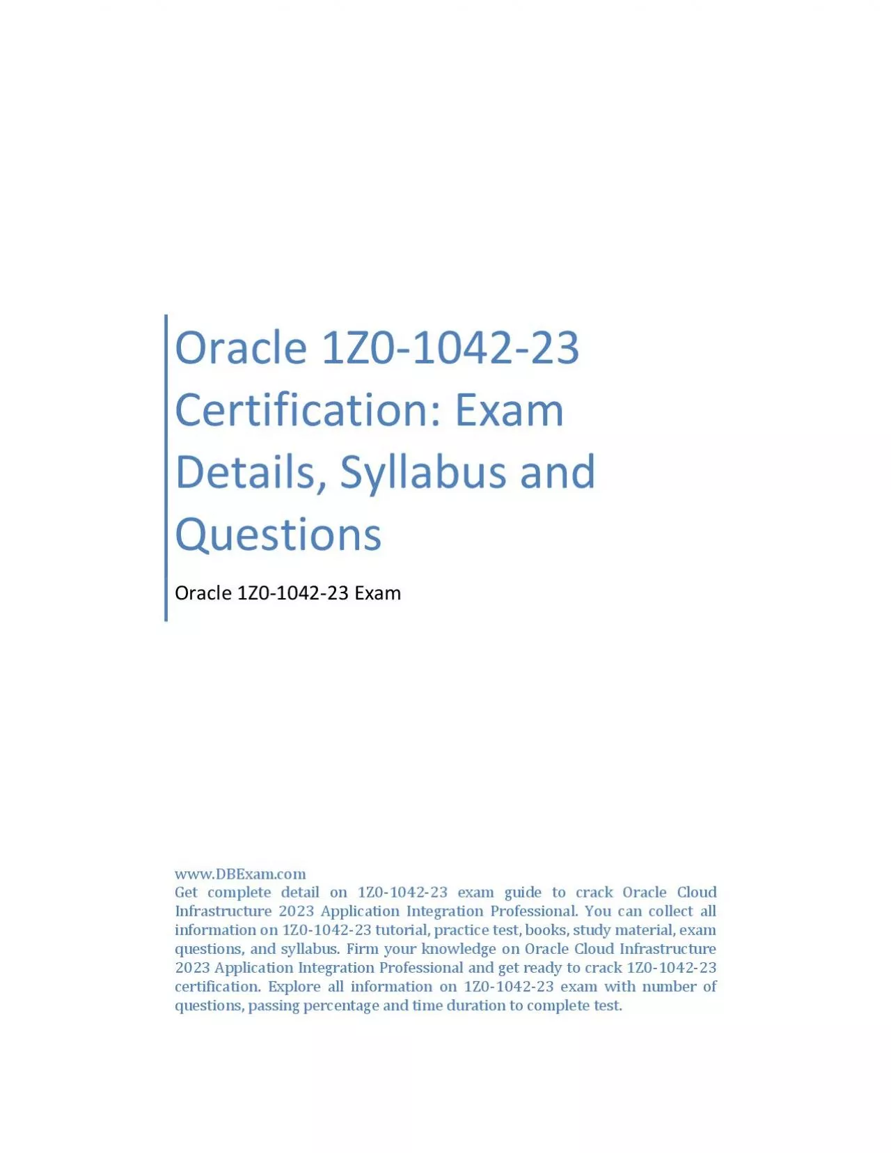 PDF-Oracle 1Z0-1042-23 Certification: Exam Details, Syllabus and Questions