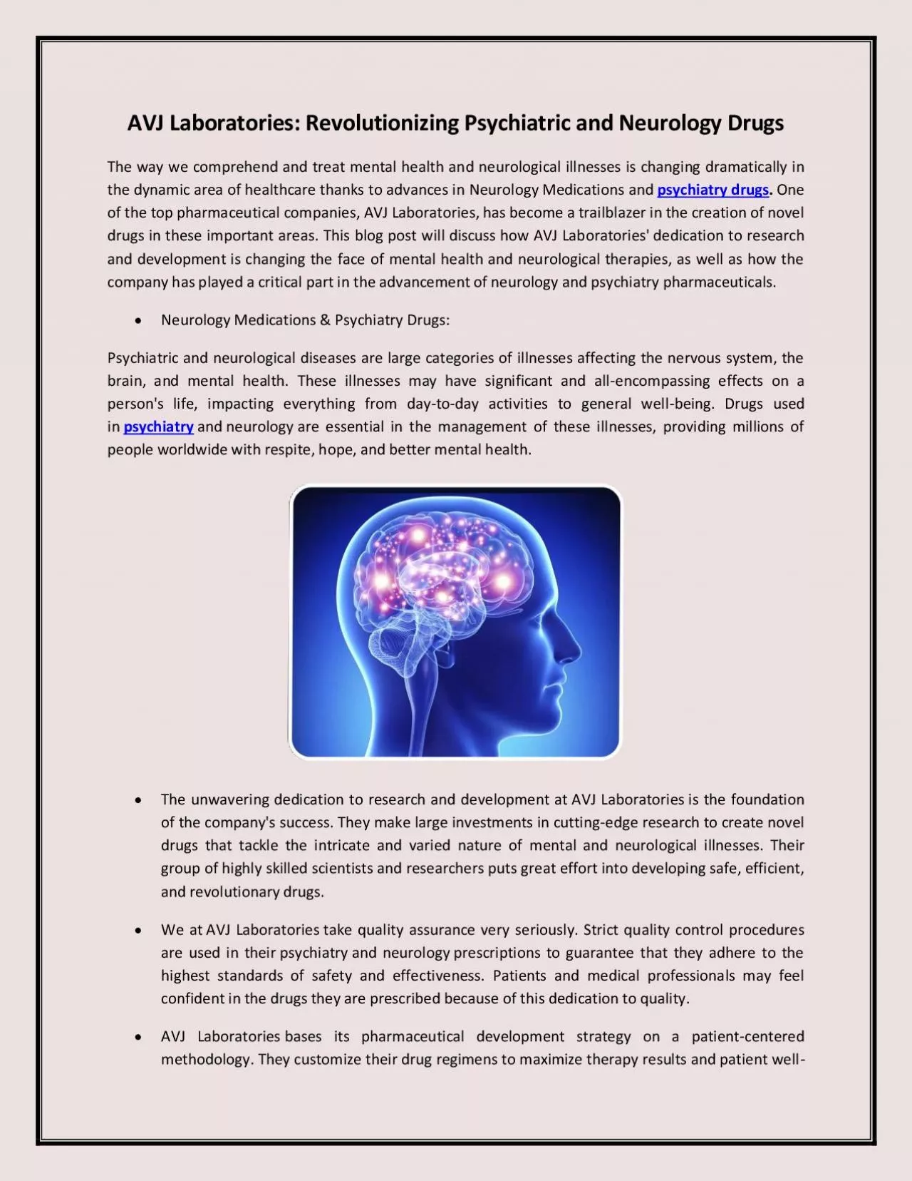 PDF-AVJ Laboratories: Revolutionizing Psychiatric and Neurology Drugs