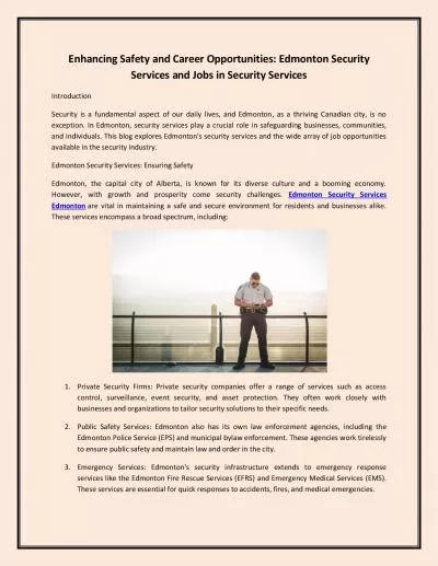 Enhancing Safety and Career Opportunities: Edmonton Security Services and Jobs in Security Services