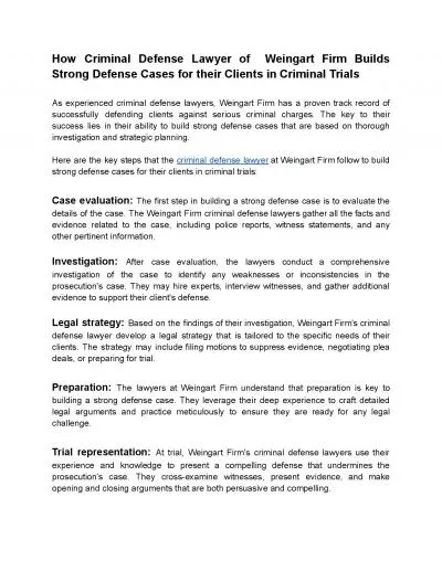 Weingart Firm Builds Strong Defense Cases for their Clients in Criminal Trials