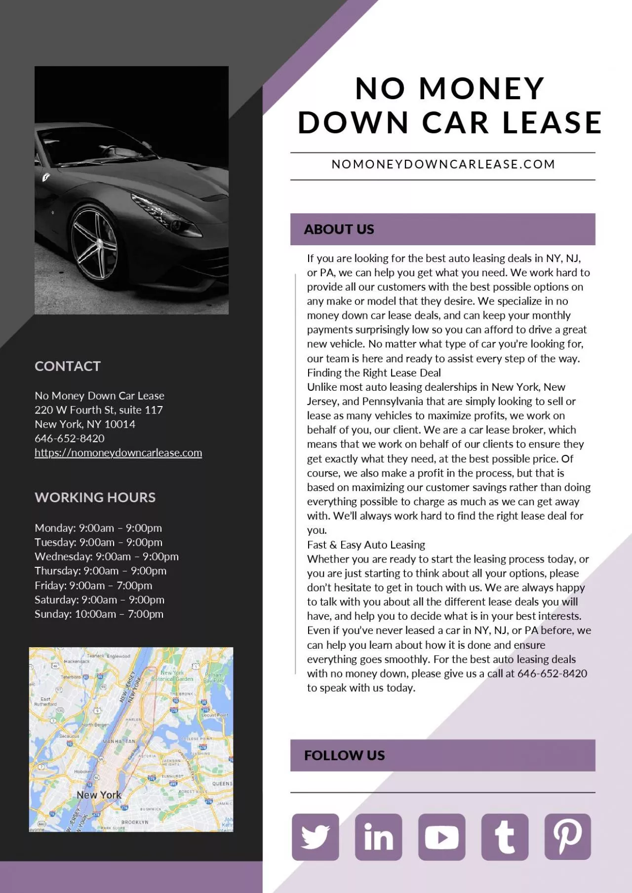 Auto Leasing. No Money Down Car Lease