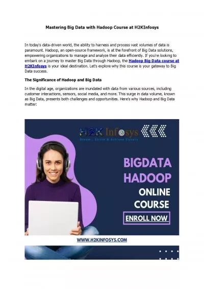 Mastering Big Data with Hadoop Course at H2KInfosys