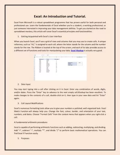 Excel: An Introduction and Tutorial.