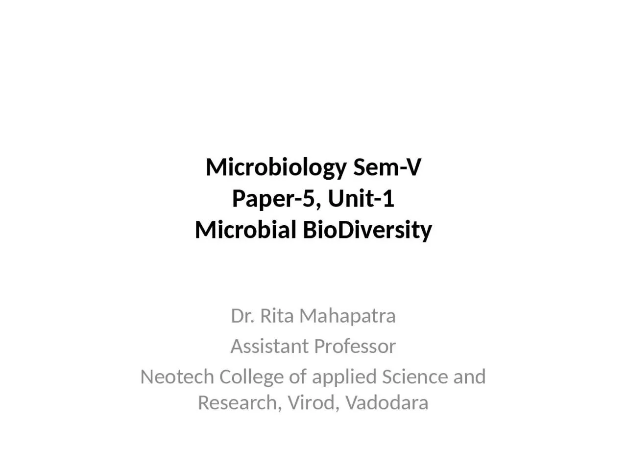 Microbiology  Sem -V Paper-5, Unit-1