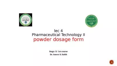 1 lec  4 Pharmaceutical Technology II