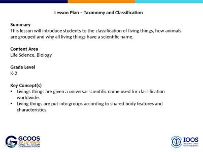 Lesson Plan – Taxonomy and Classification