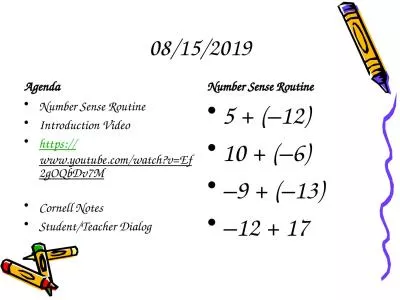 08/15/2019 Agenda Number Sense Routine