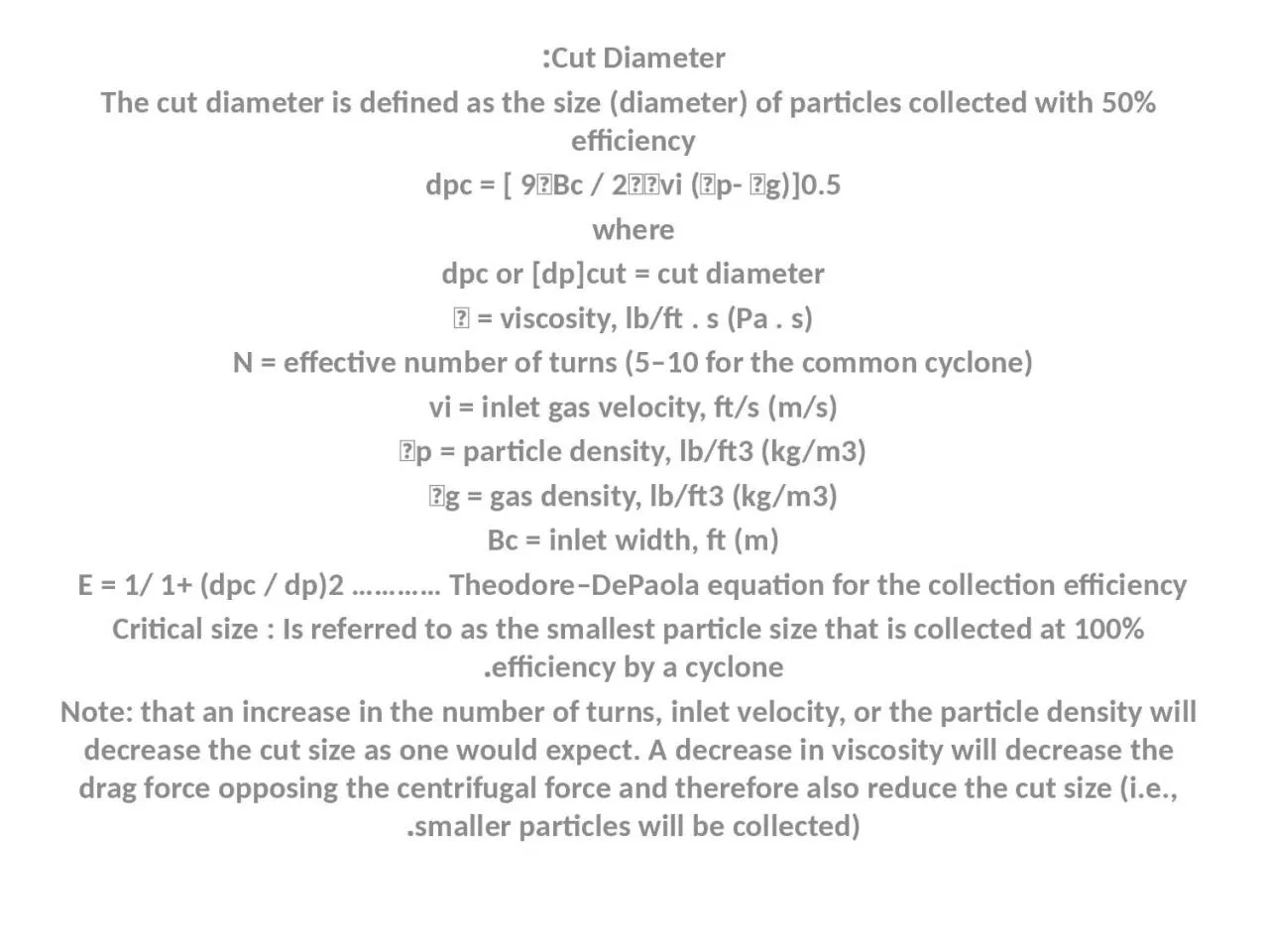 PPT-Cut Diameter: The cut diameter is defined as the size (diameter) of particles collected