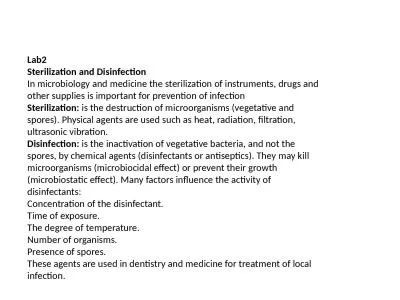 Lab2 Sterilization and Disinfection