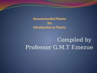 Recommended Poems for Introduction to Poetry