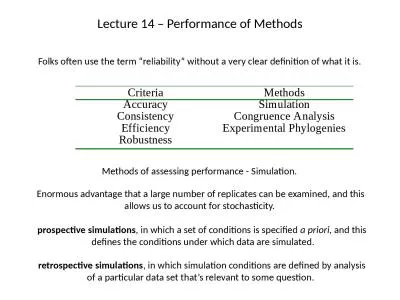 Lecture 14  – Performance of Methods