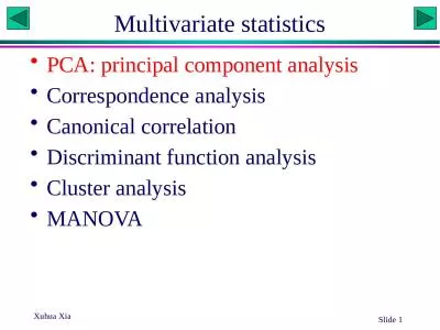 Xuhua Xia Slide  1 Multivariate statistics