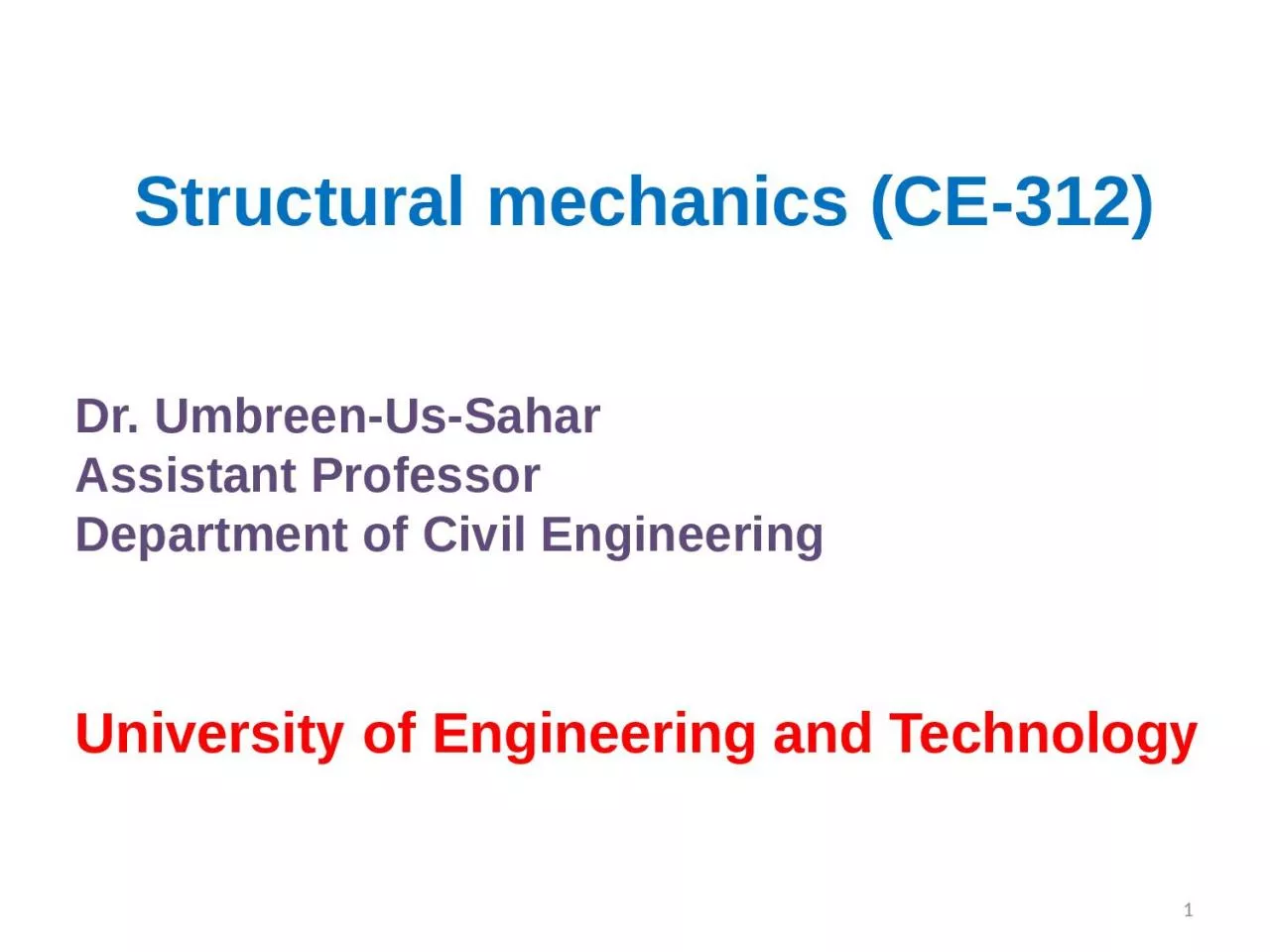 1 Structural mechanics (CE-312)
