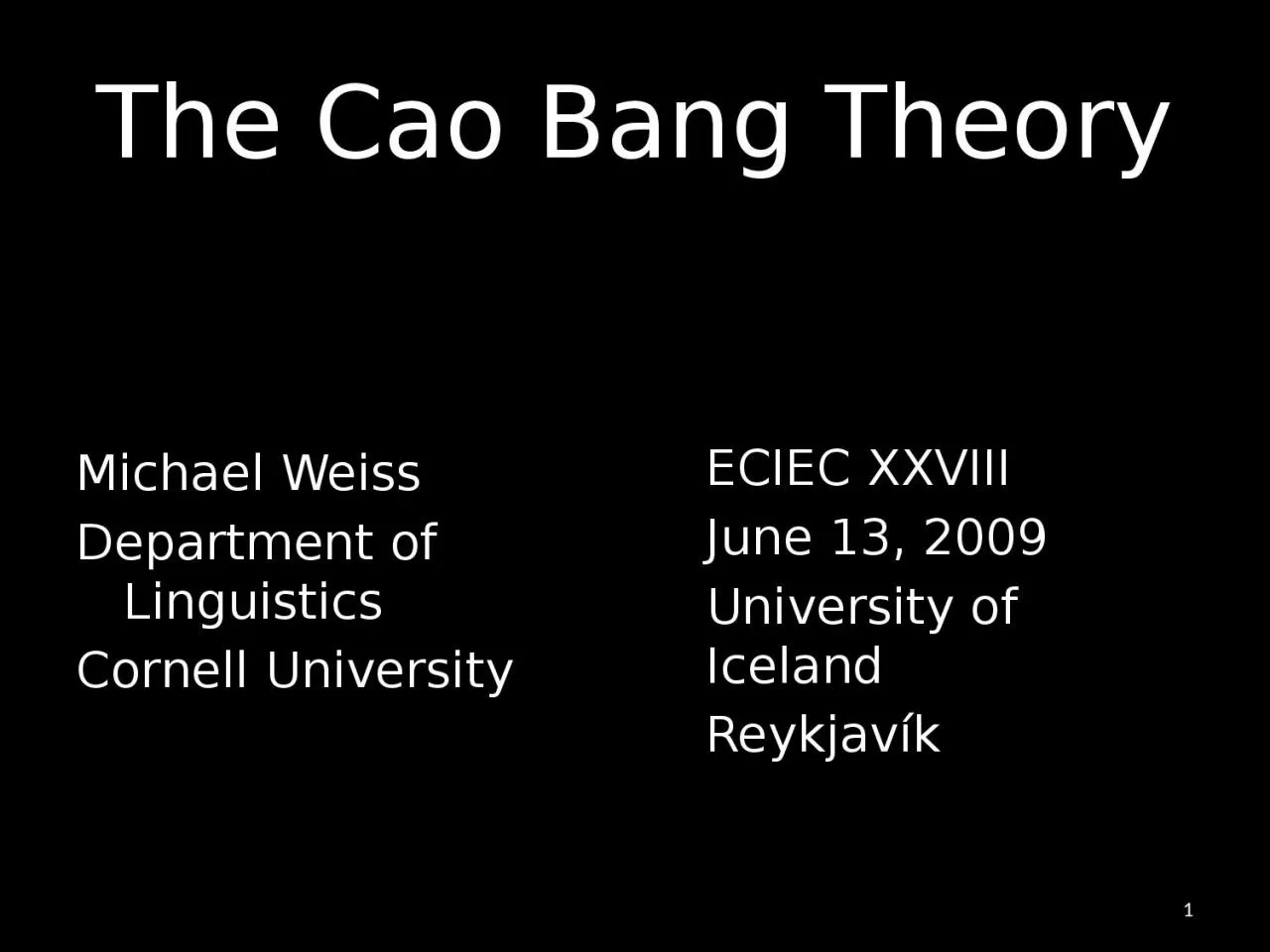 PPT-The Cao Bang Theory Michael Weiss