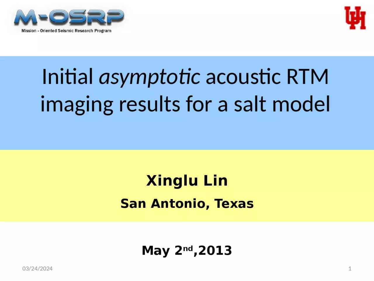 PPT-Initial  asymptotic  acoustic RTM imaging results for a salt model