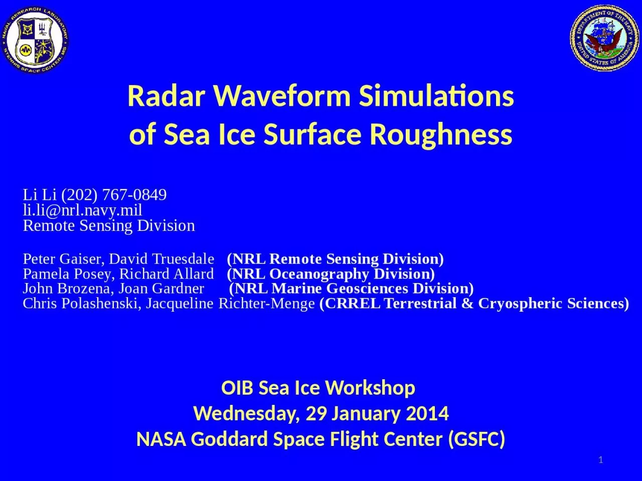 PPT-OIB Sea Ice Workshop Wednesday, 29 January 2014