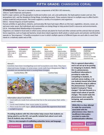 Stimuli 1 Scientists have been investigating coral reef ecosystems over time. They have observed ma