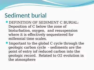 Sediment burial DEFINITION OF SEDIMENT C BURIAL:  Deposition of C below the zone of