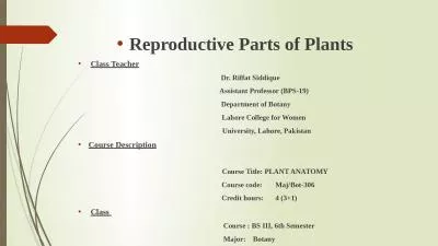 Reproductive Parts of  Plants