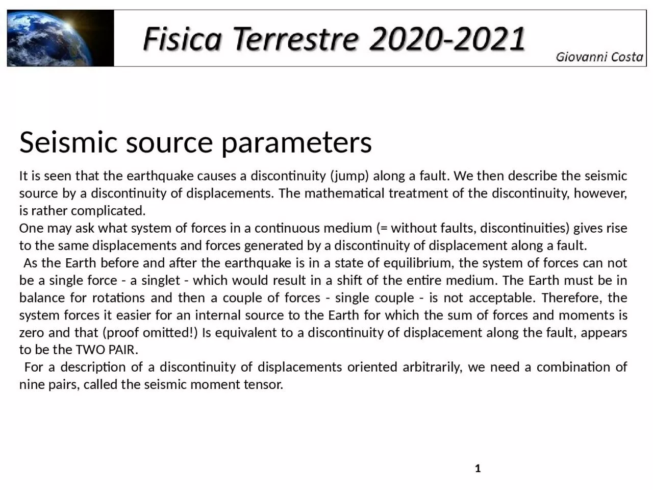 PPT-1 Seismic source parameters