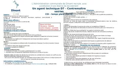 L’Administration communale de Dinant recrute