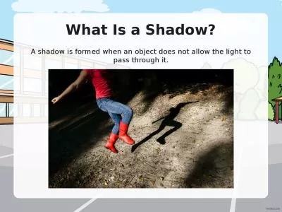 What Is a Shadow? A shadow is formed when an object does not allow the light to pass through it.