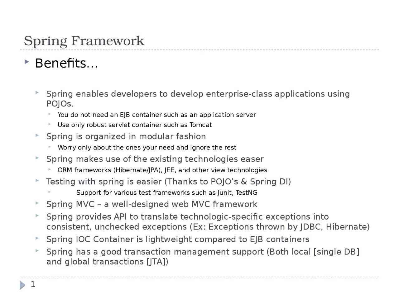 PPT-Spring Framework Benefits…