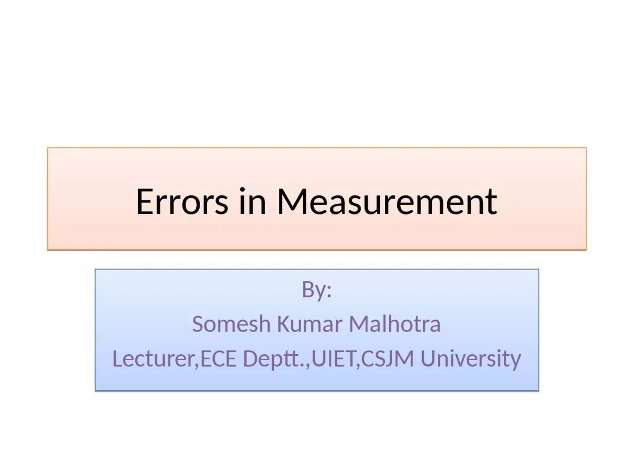Errors in Measurement By: