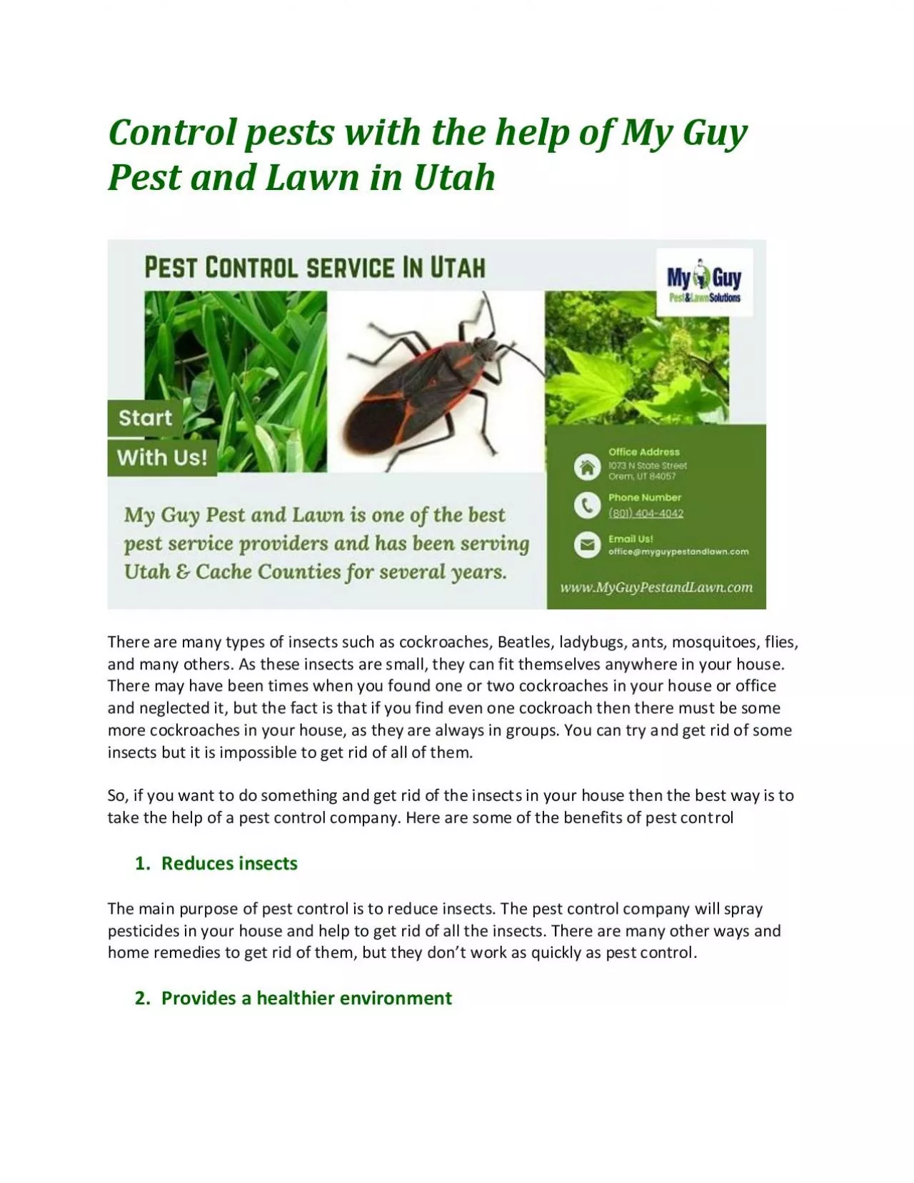 Control pests with the help of My Guy Pest and Lawn in Utah