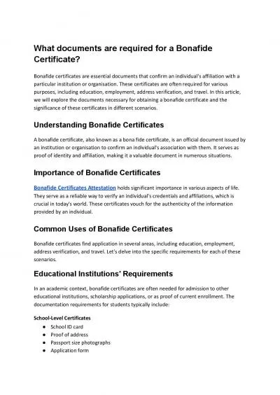 What documents are required for a Bonafide Certificate?