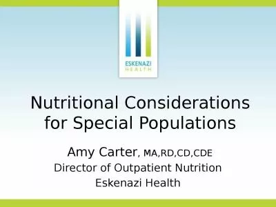 Nutritional Considerations for Special Populations