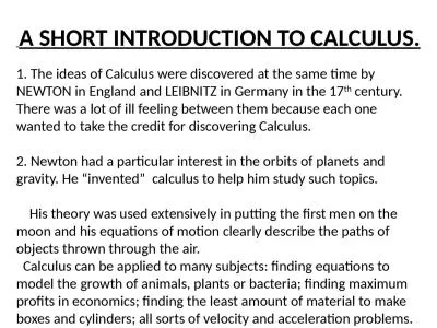 A SHORT INTRODUCTION TO CALCULUS.