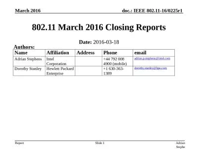 802.11 March 2016 Closing Reports