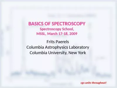 BASICS OF SPECTROSCOPY Spectroscopy School,