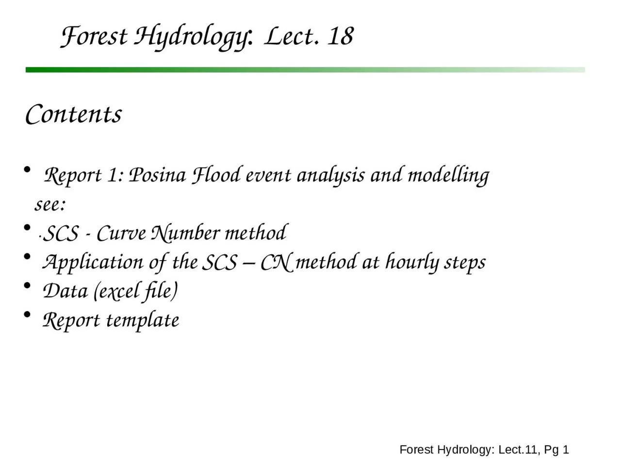 PPT-. Forest Hydrology : Lect.