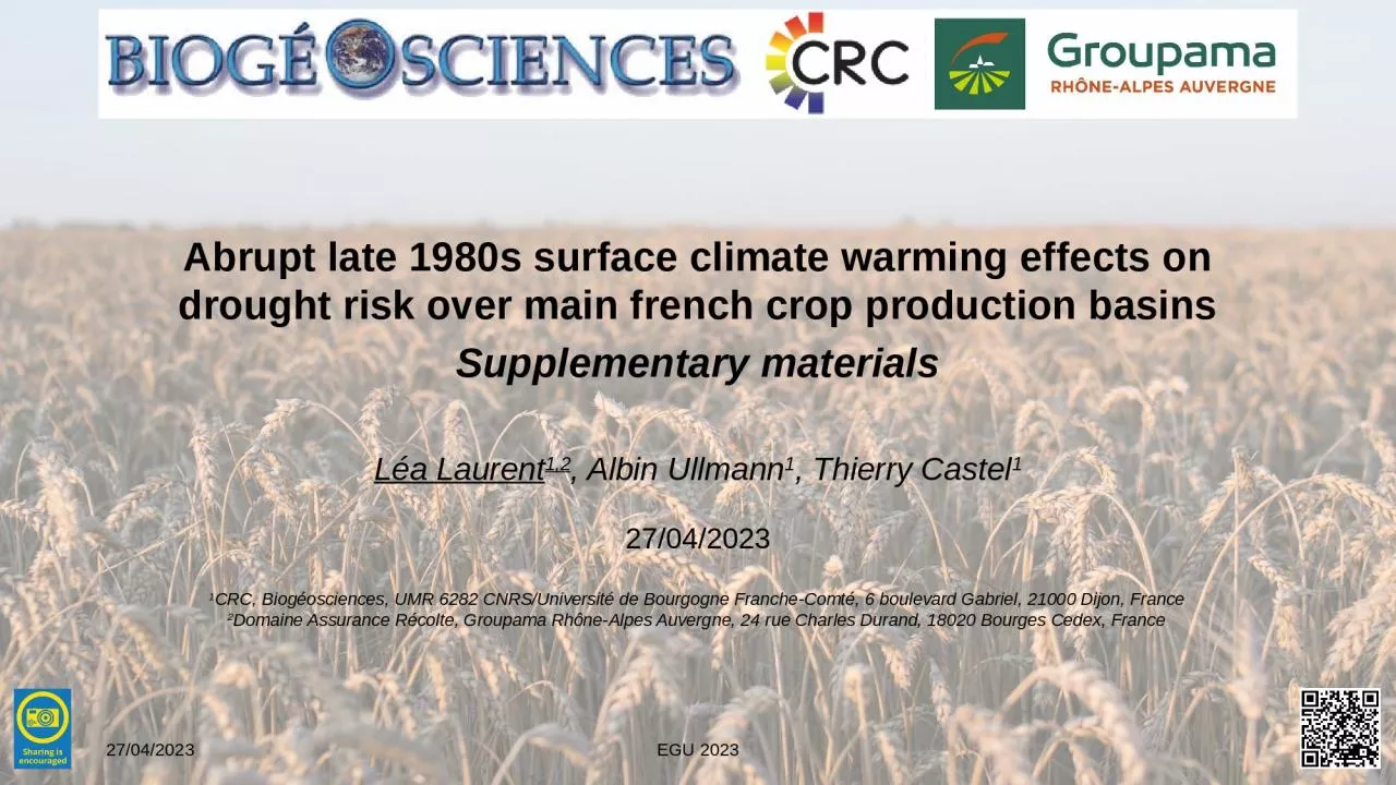 PPT-Abrupt late 1980s surface climate warming effects on drought risk over main french crop